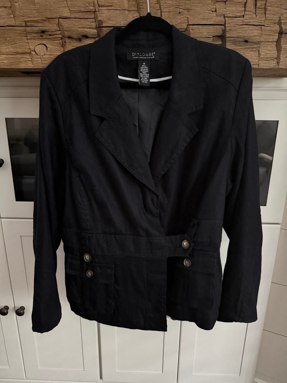 Dialogue Black Linen Blend Utility Jacket Blazer Sz 10 Belted y2k minimalist